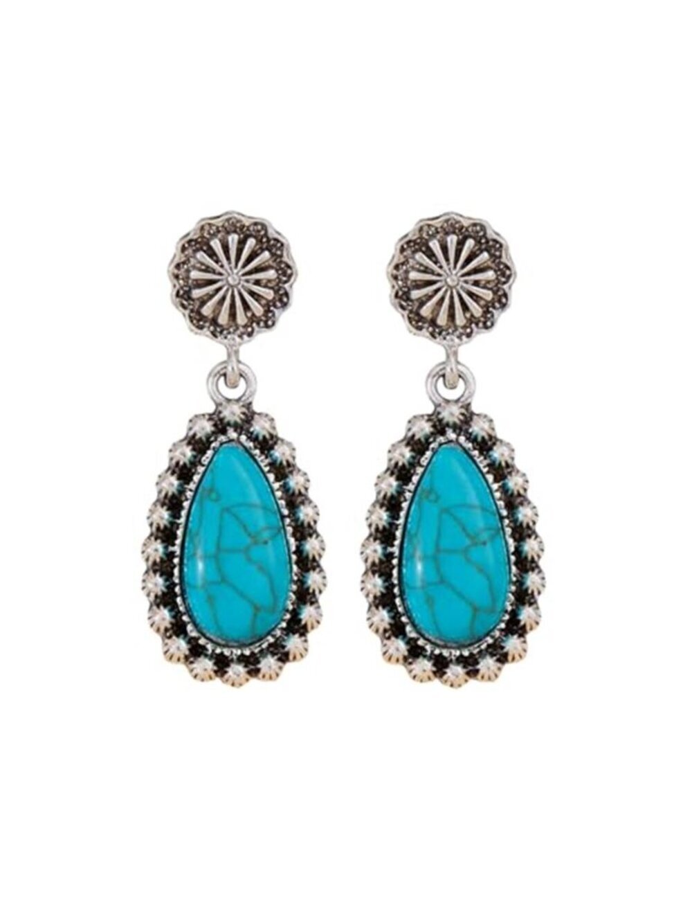 Boho Western Turquoise Teardrop Dangle Earrings